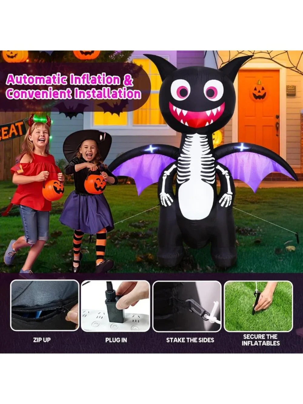 Giant 6.8 FT Halloween Dragon Inflatable with LED Lights - Outdoor Yard Decor